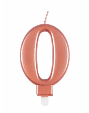 Růžovozlatá narozeninová svíčka s číslem 0