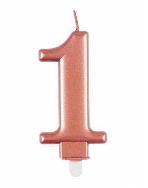 Růžovozlatá narozeninová svíčka s číslem 1