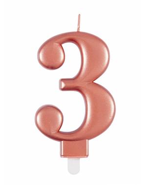 Růžovozlatá narozeninová svíčka s číslem 3