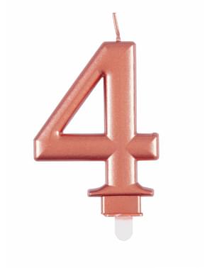 Růžovozlatá narozeninová svíčka s číslem 4