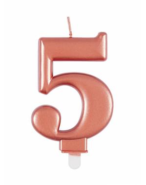 Růžovozlatá narozeninová svíčka s číslem 5