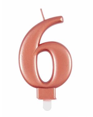 Růžovozlatá narozeninová svíčka s číslem 6
