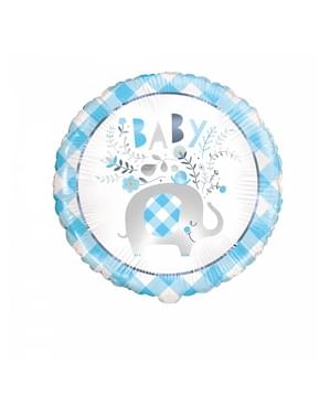 Фольгированный шар (46 см) синий слон для baby shower - Голубой цветочный слон