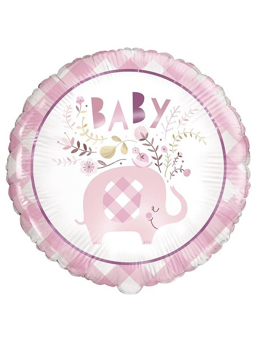 Rózsaszín virágos elefánt léggömb (46 cm) babaváró - Pink Floral Elephant