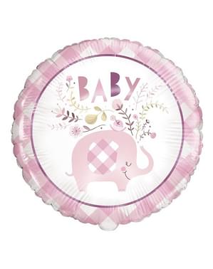 Balon iz folije (46 cm) roza slon za baby shower - Roza cvetlični slon