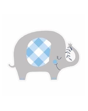 8 Blå Elefant Baby Shower Invitationer - Blue Floral Elephant