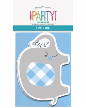8 inbjudningskort elefant blå baby Shower - Blue Floral Elephant