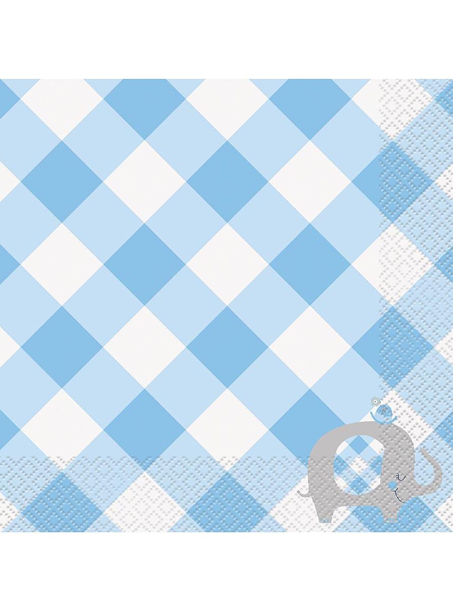 16 serviettes bleues baby Shower (33x33cm) - Blue Floral Elephant