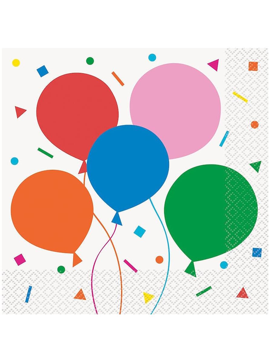 16 farvede ballonservietter (33x33cm) - Colorful Balloons