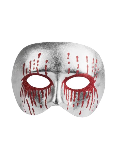 Zilveren bloederig half masker voor volwassenen