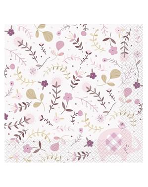 16 guardanapos rosa baby shower (33x33cm) - Pink Floral Elephant