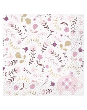 16 pink baby shower servietter (33x33cm) - Pink Floral Elephant