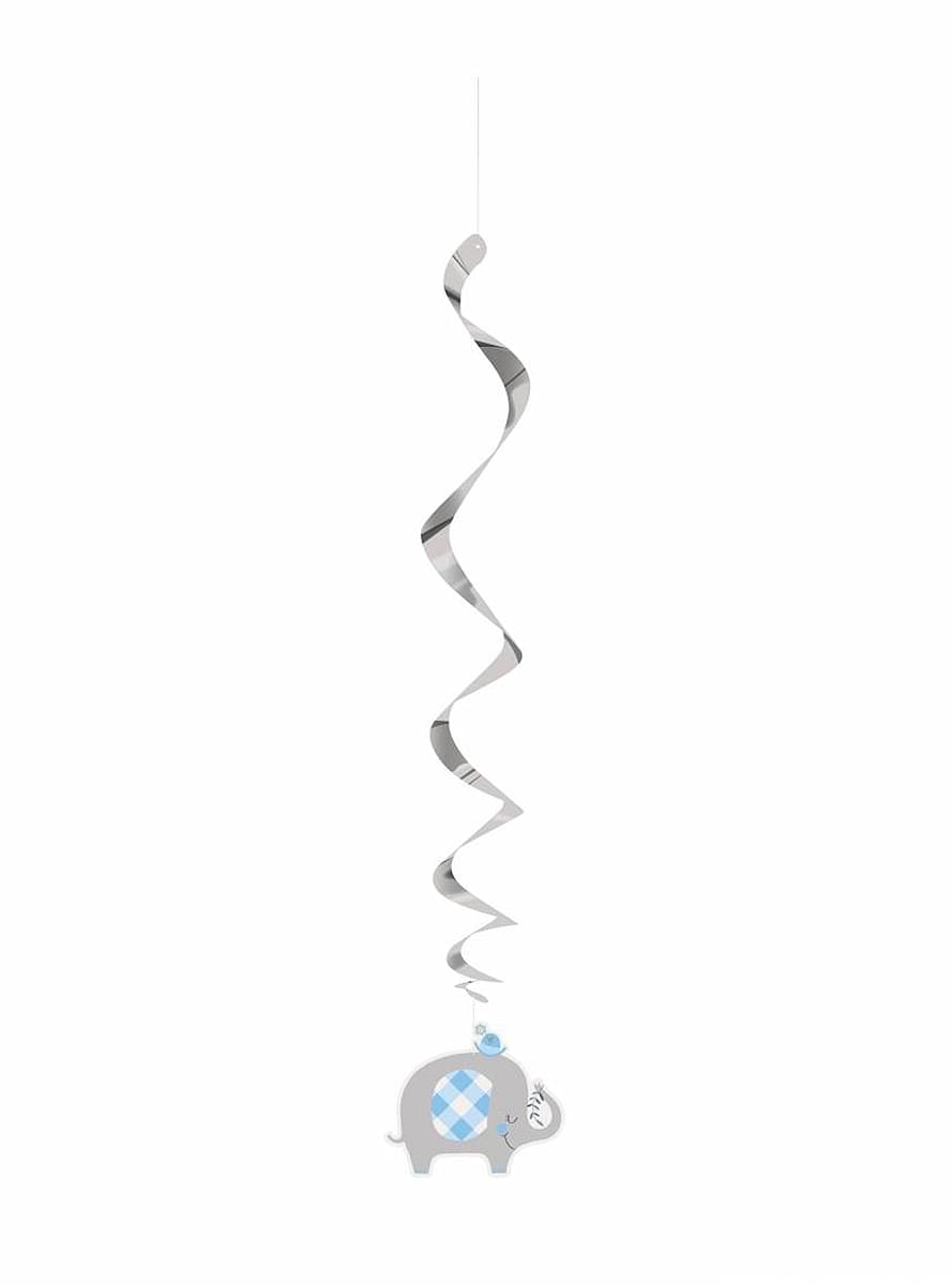 3 Elefanten Baby Shower Deko-Spiralen blau - Blue Floral Elephant