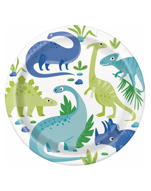 8 farfurii cu dinozauri (23 cm) - Blue And Green Dinosaur