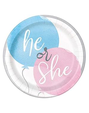 8 assiettes he or she (23 cm) - Gender Reveal Party