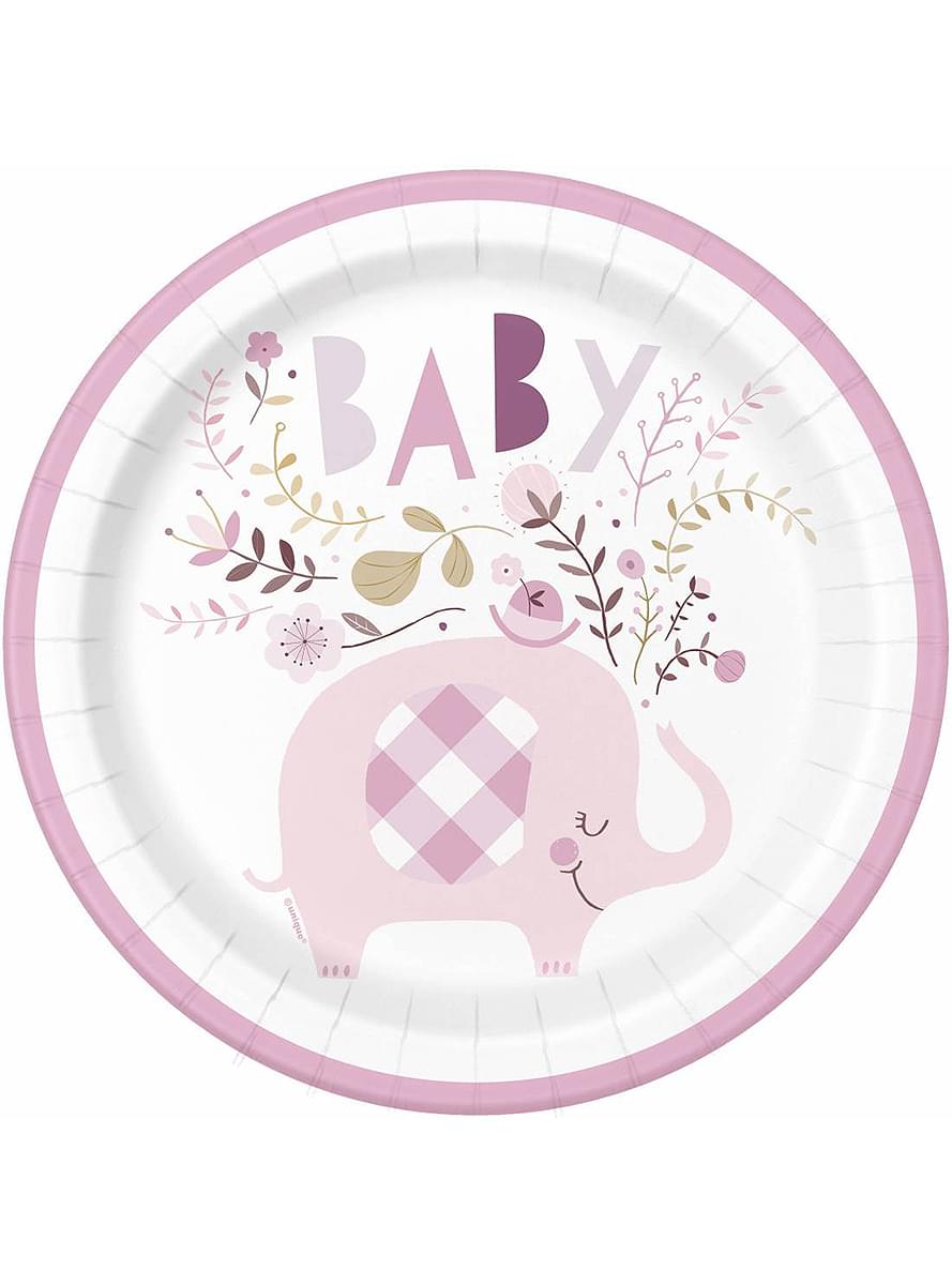 8 ражања слона ружичасти baby Shower (23 cm) - Ружичаста цветна слонића