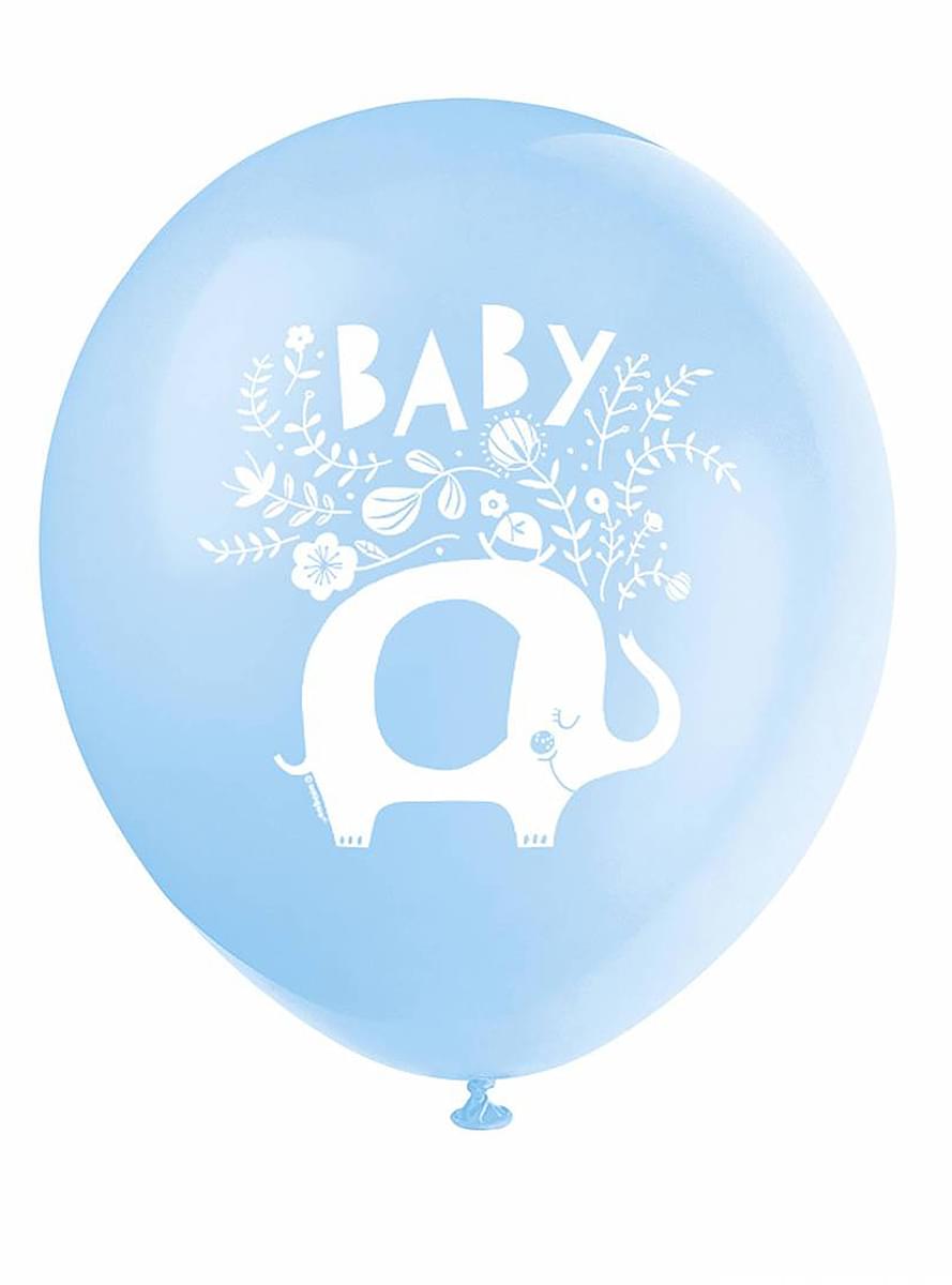 8 gaisa baloni (32 cm) zilo elefantu baby shower - Blue Floral Elephant
