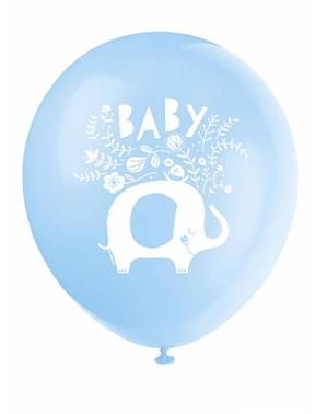 8 балона от латекс (32 см) син слон baby Shower - Синьо флорално слонче