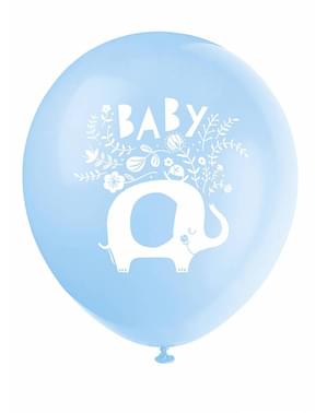 8 Blauwe Olifant Baby Shower Latex Ballon (32 cm) - Blauwe Bloemen Olifant