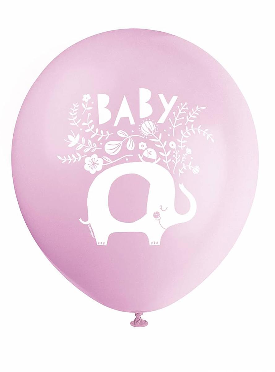8 rózsaszín elefánt latex léggömb baby shower (32 cm) - Pink Floral Elephant