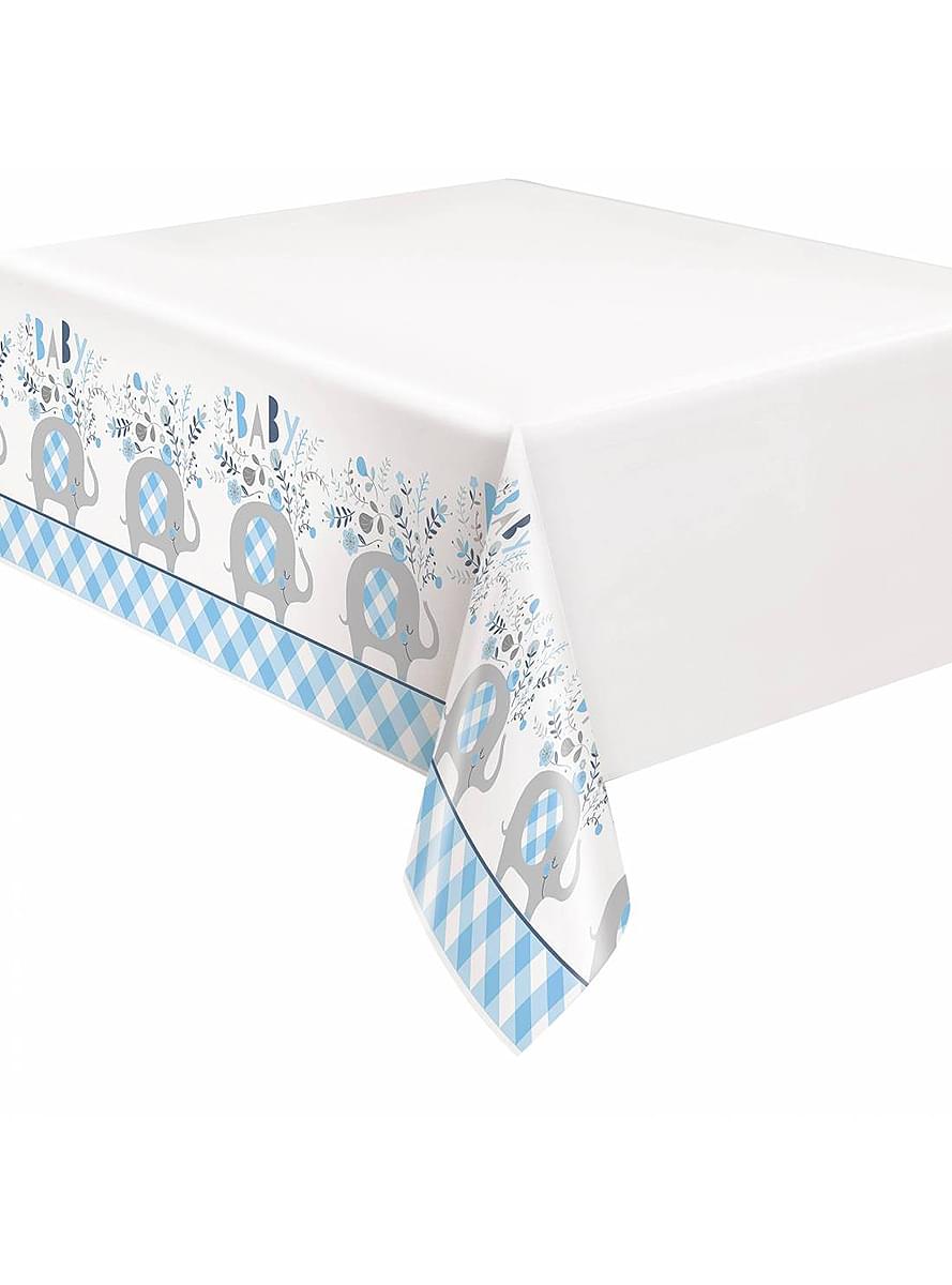 Blue Elephant Baby Shower Tablecloth - Blue Floral Elephant