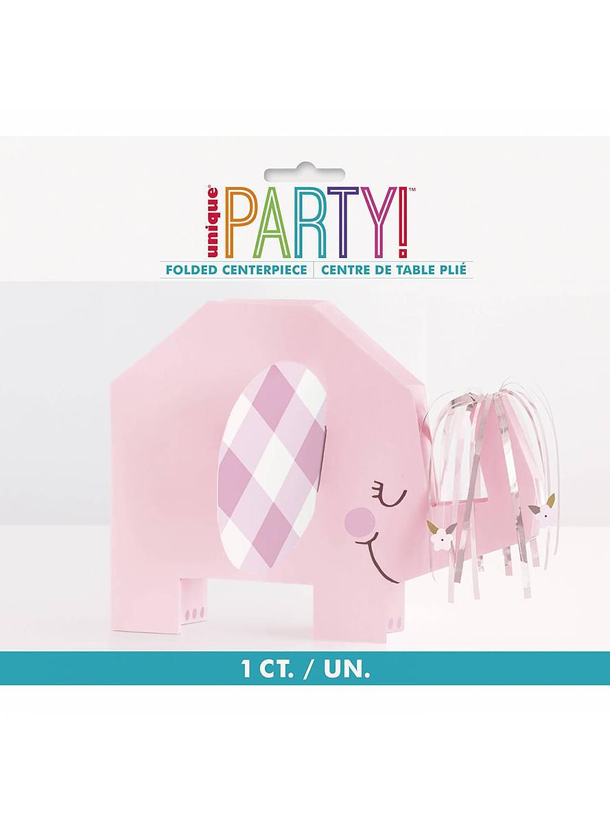 Miðpunktur með bleiku fíl fyrir baby shower