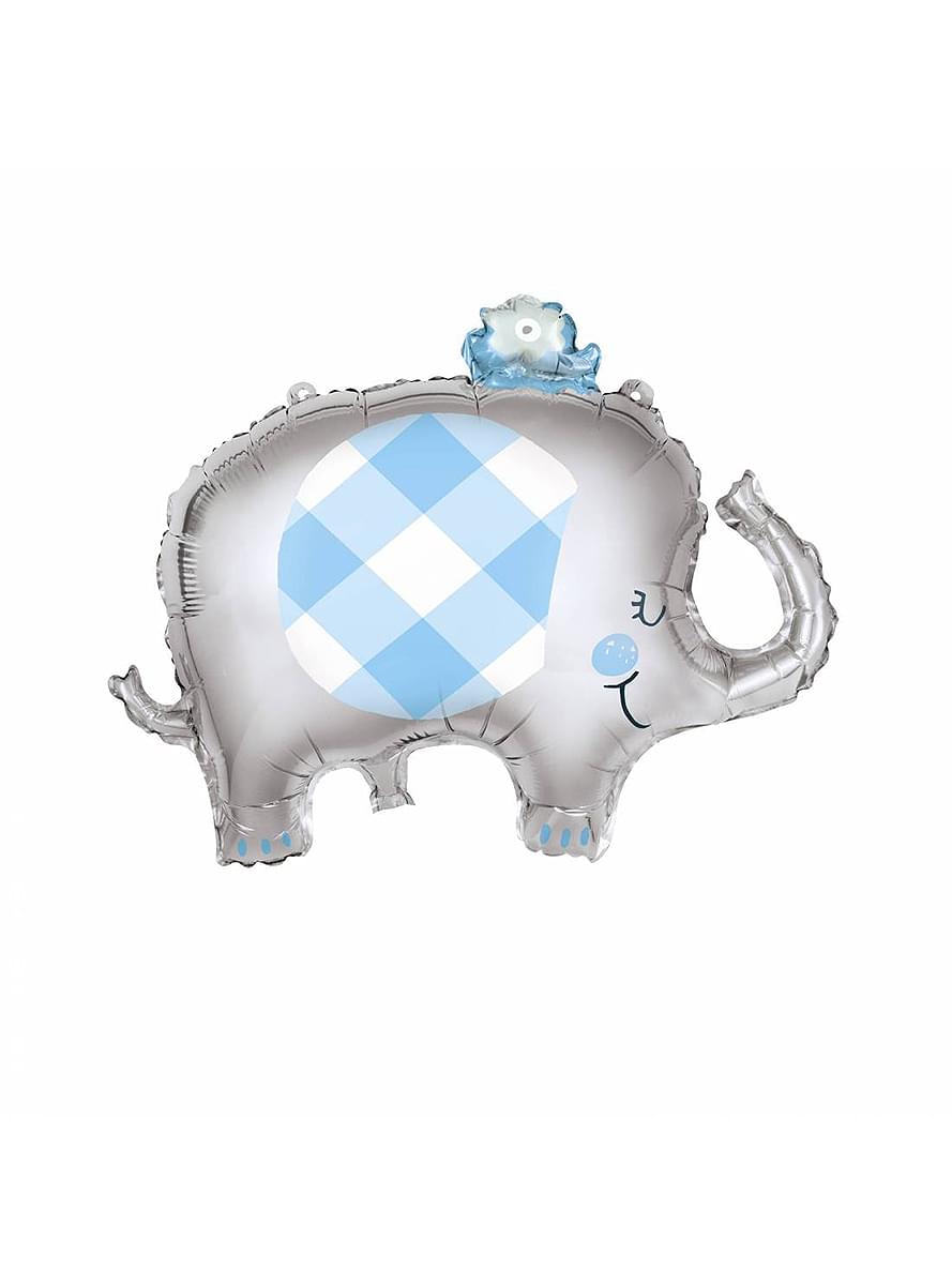 Modrý slon balón (74 cm) pre baby shower - modrý kvetinový slon