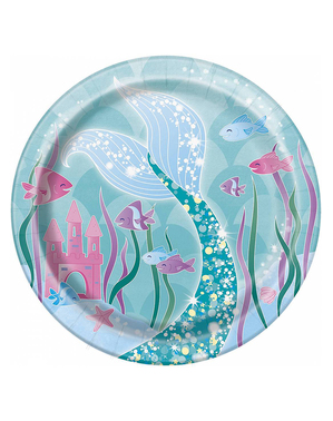 8 malých talířků mořská panna (18 cm) - Mermaid Under The Sea