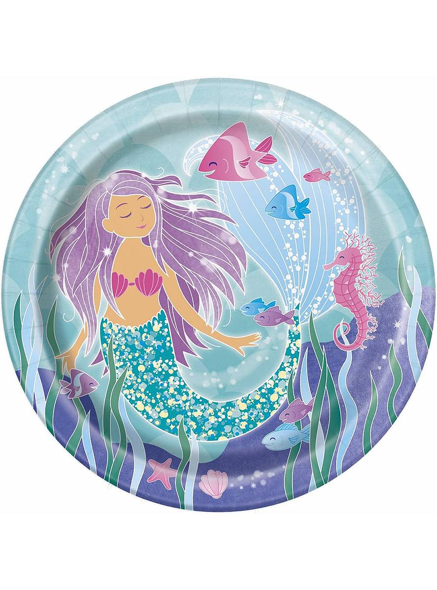 8 pratos de sereias (23 cm) - Sereia debaixo do mar