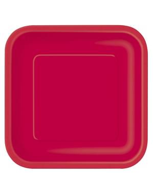 16 Small Red Square Plates (18cm) - Basic Colours Line