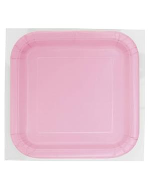 14 lyserøde firkantede tallerkener (23 cm) - Basic Colors Line