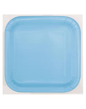 14 himmelblå firkantede tallerkener (23 cm) - Basic Colors Line