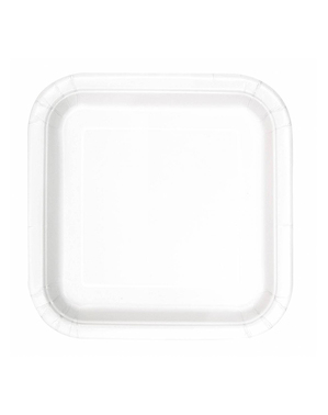 14 assiettes carrées blanches (23 cm) - Gamme couleur unie