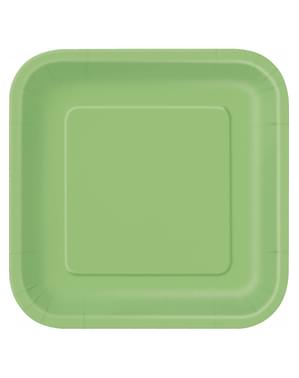 14 farfurii pătrate verde lime (23 cm) - Basic Colors Line