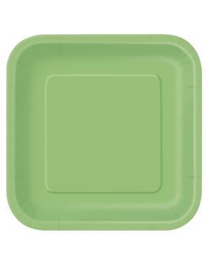 14 lime green square plates (23 cm) - Basic Colors Line