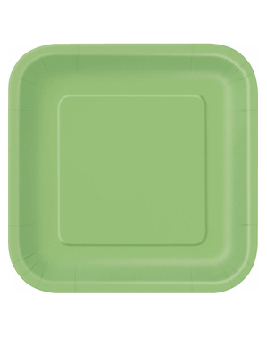 14 צלחות ריבועיות בצבע ירוק ליים (23 ס
