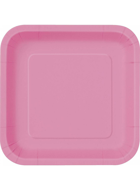 14 platos cuadrados rosas (23 cm) - Línea Colores Básicos
