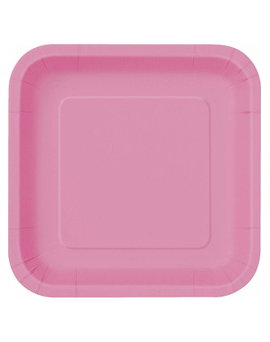 14 vaaleanpunaista neliölautasta (23 cm) - Perusvärisarja