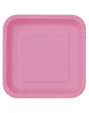 14 viereckige Pappteller rosa (23 cm) - Basicfarben Collection