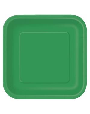 14 emerald green square plates (23 cm) - Basic Colors Line