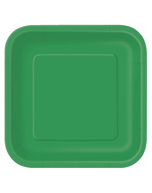 14 smaragdgrønne firkantede tallerkener (23 cm) - Basic Colors Line