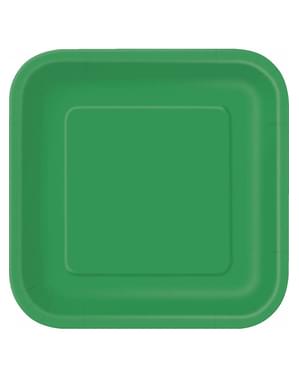 14 smaragdinvihreää neliölautasta (23 cm) - Perusvärisarja