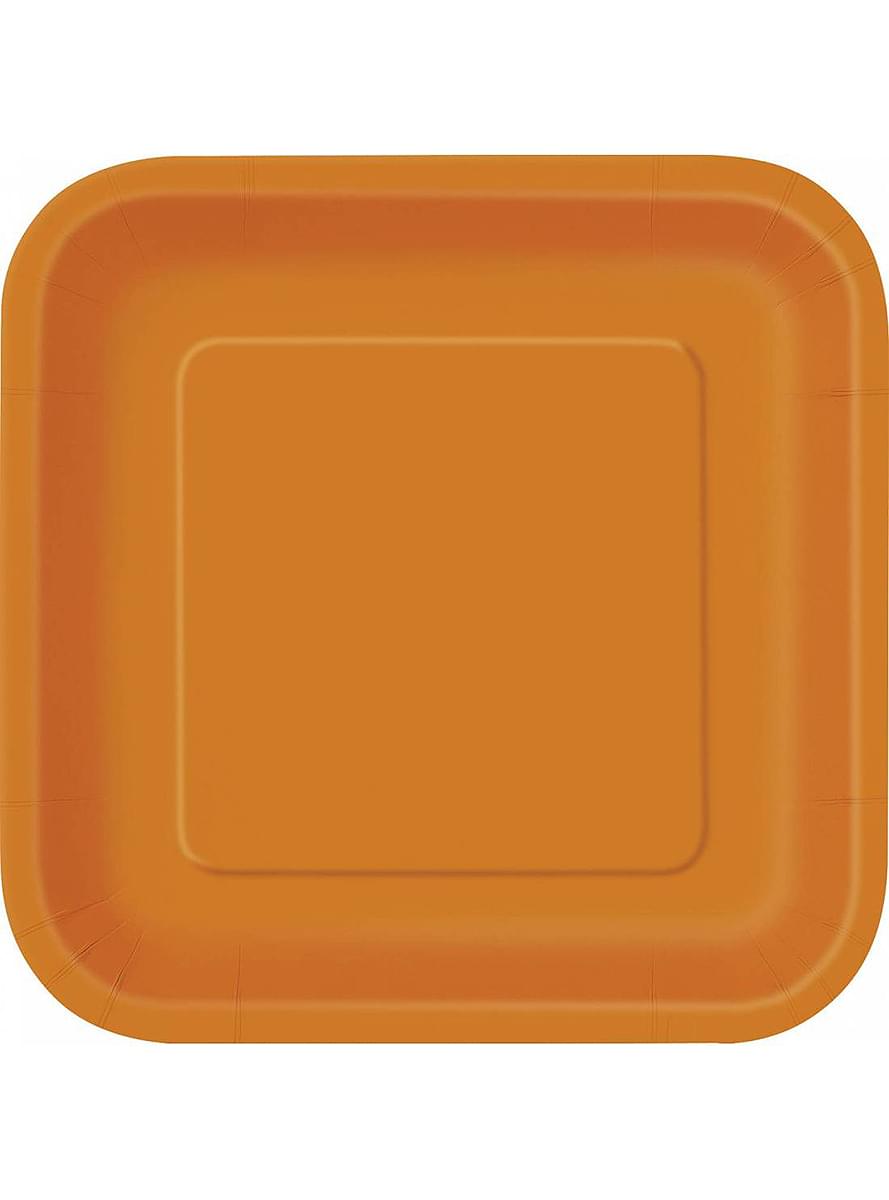 Pomarańczowe Kwadratowe Talerze x14 (23cm) - Linia Kolorów Podstawowych