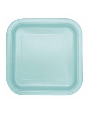 14 mintgrønne firkantede tallerkener (23 cm) - Basic Colors Line