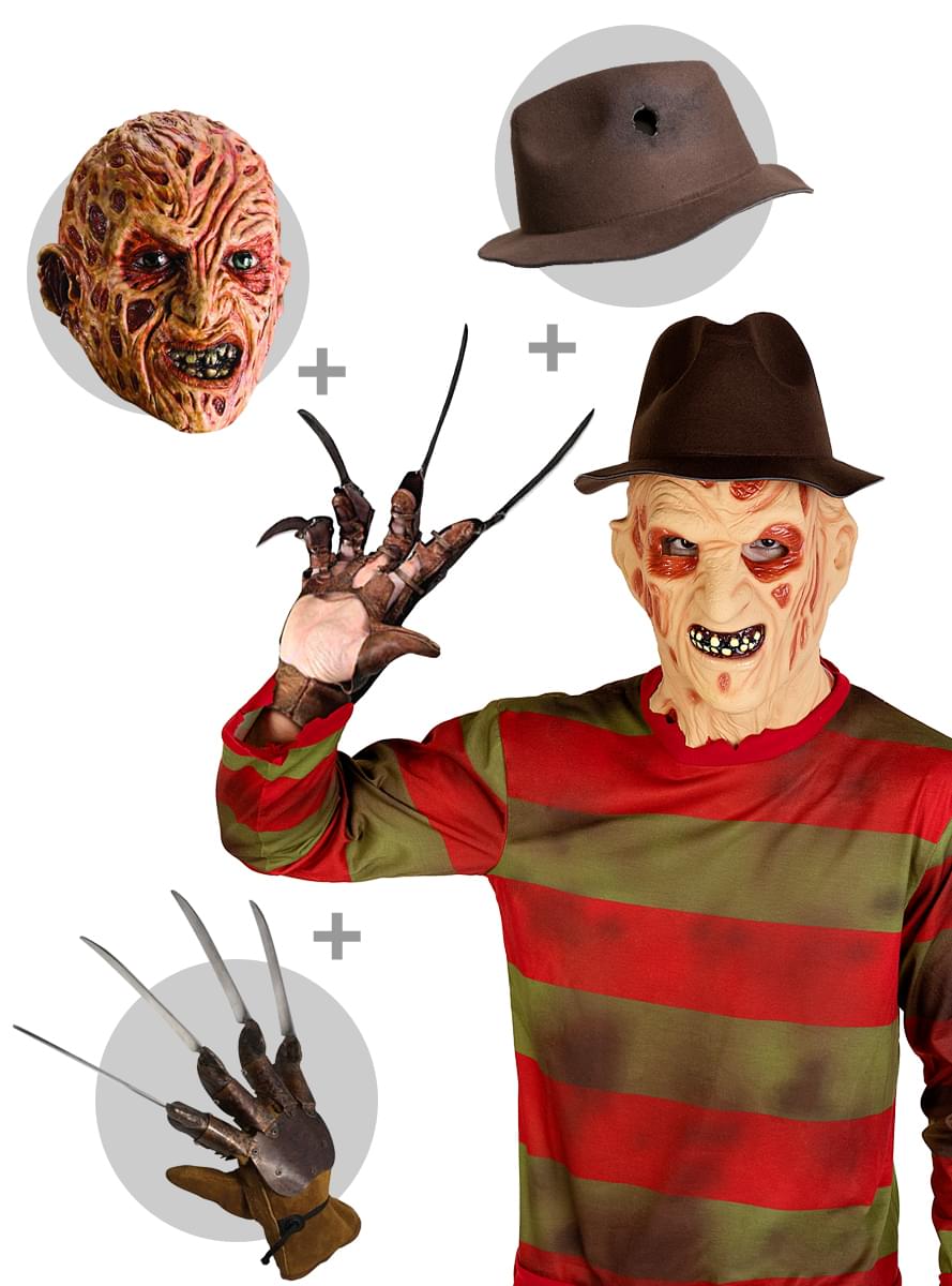 Pull de Freddy Krueger homme avec chapeau, gant et masque - Les Griffes de la nuit