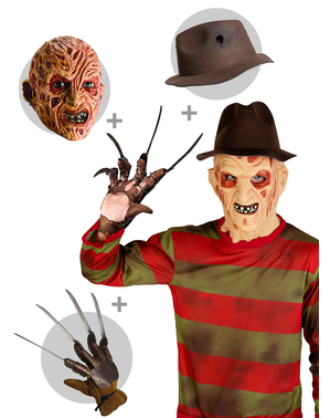 Camisola de Freddy Krueger para homem com chapéu, luva e máscara - Pesadelo em Elm Street