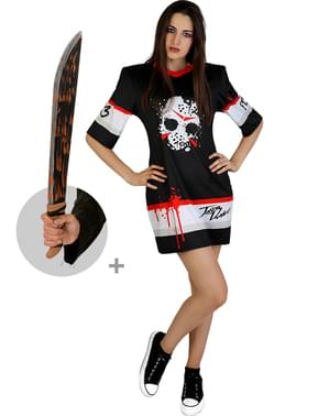 Jason Friday the 13th Hockey Costume fyrir konur með Machete Plus Stærð