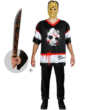 Disfraz de Jason Viernes 13 hockey para hombre con machete talla grande