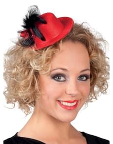 Mini chapéu de jovem dos anos 20 vermelho para mulher