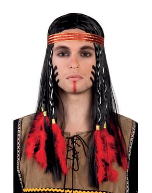 Indianer Perücke mit Federn und Band für Erwachsene